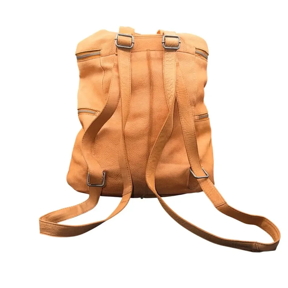 Vilenca Holland Leather Backpack Tan Pebbled Travel Laptop Bag 13x12x6